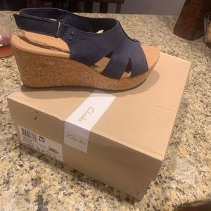 Clarks Navy Blue Wedges. NWT